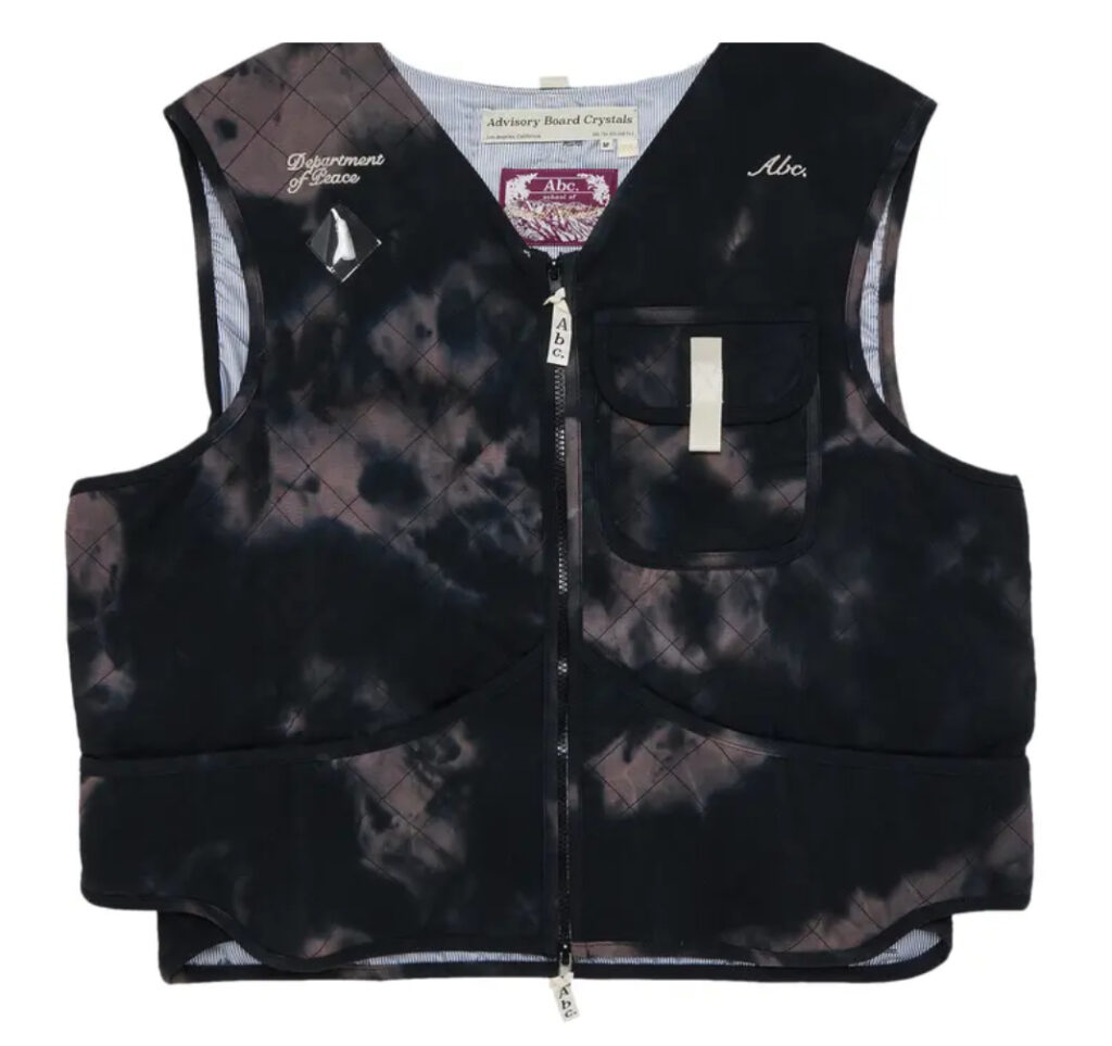 Advisory Board Crystals Quilted Sticks and Stones Cargo Vest in black, showcasing its minimalist design and functional cargo pockets.