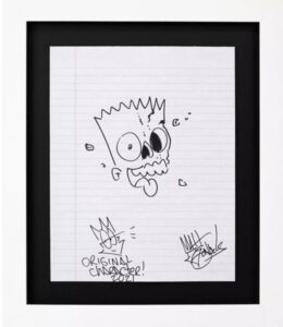 Matt Gondek’s Bart Simpson Sketch (2021), a deconstructed Sharpie drawing of Bart Simpson on lined paper, signed and dated.