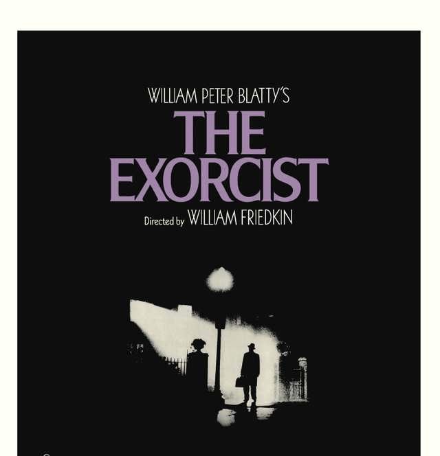 A promotional image for The Exorcist featuring the iconic silhouette of Father Merrin standing under a streetlamp, symbolizing the film’s haunting atmosphere and legendary status.