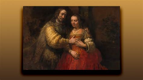 Rembrandt’s The Jewish Bride, a painting of a man and woman in an intimate embrace, showcasing love, texture, and light mastery.