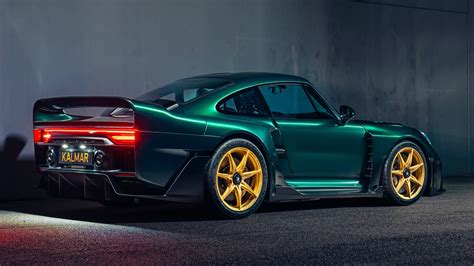 Kalmar 9x9 Porsche Restomod built on a 993-gen 911, featuring a carbon-fiber body and 930-horsepower twin-turbo engine.