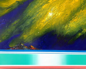 Abstract painting Starlit 01 by Zinna Yoo, featuring luminous blues, silvers, and gold accents evoking a starlit night.