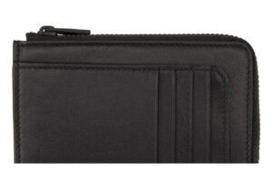 Alexander McQueen Biker Skull Zip Card Holder in Black/Red, featuring an all-over red skull motif on premium black leather.