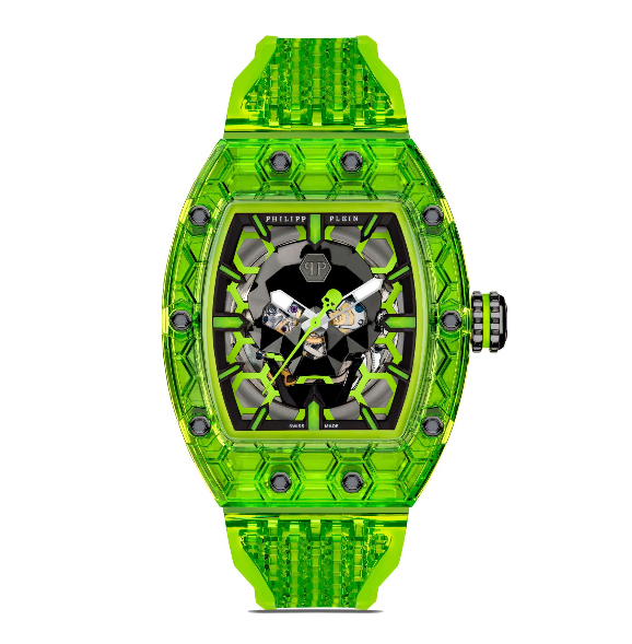 Philipp Plein Crypto King Cryptonite Watch in vibrant green, showcasing bold design and Swiss-made craftsmanship