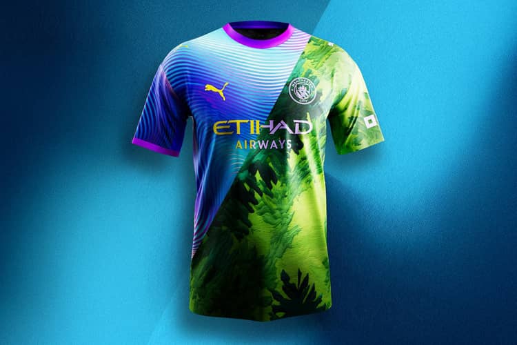 Manchester City Third Kit design concept created using PUMA AI Creator, showcasing bold patterns and modern aesthetics