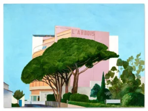 David Hockney’s L’Arbois, Sainte-Maxime (1968), a vibrant French Riviera landscape painting, estimated at £7M–£10M at Sotheby’s