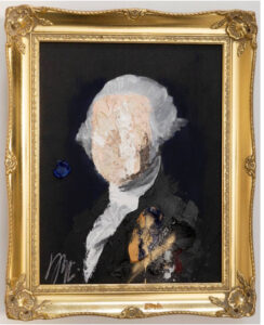 Tomoya Nakano’s George Washington portrait featuring bold colors and textures created with oil, acrylic, and spray paint