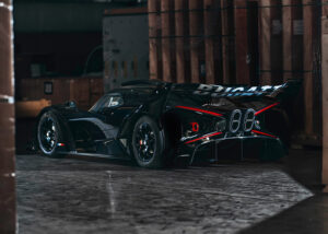 The Bugatti Bolide hypercar, a track-only marvel with extreme aerodynamics, at Miller Motorcars dealership