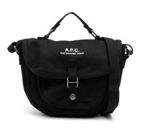 The A.P.C. Canvas Messenger Bag featuring a sleek, rectangular design with durable canvas, leather accents, and subtle branding.