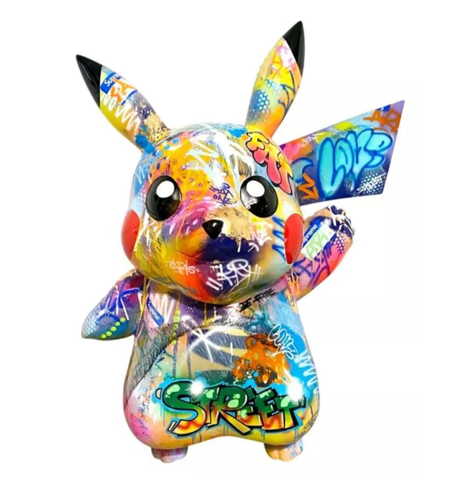 A glossy yellow FAT Pikachu sculpture with exaggerated proportions, blending humor and pop culture symbolism in contemporary art