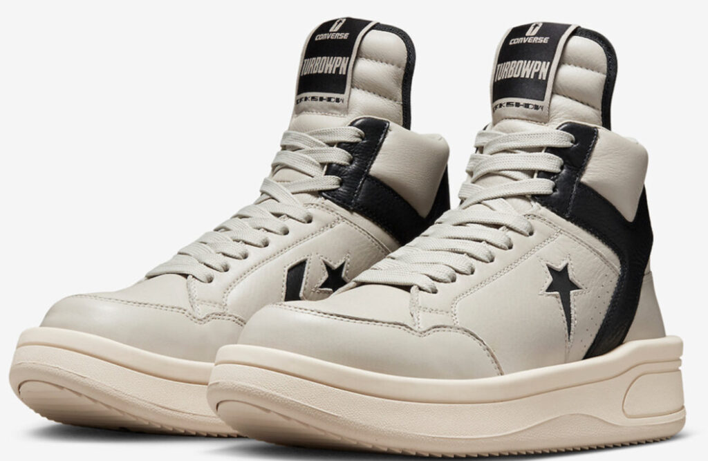 Rick Owens x Converse DRKSHDW TURBOWPN “Pelican” sneaker with oversized off-white leather design and bold chunky silhouette