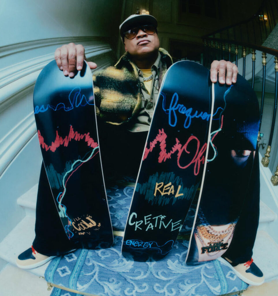 A limited-edition LL Cool J skateboard deck featuring vibrant designs inspired by The Force album with graffiti-style elements