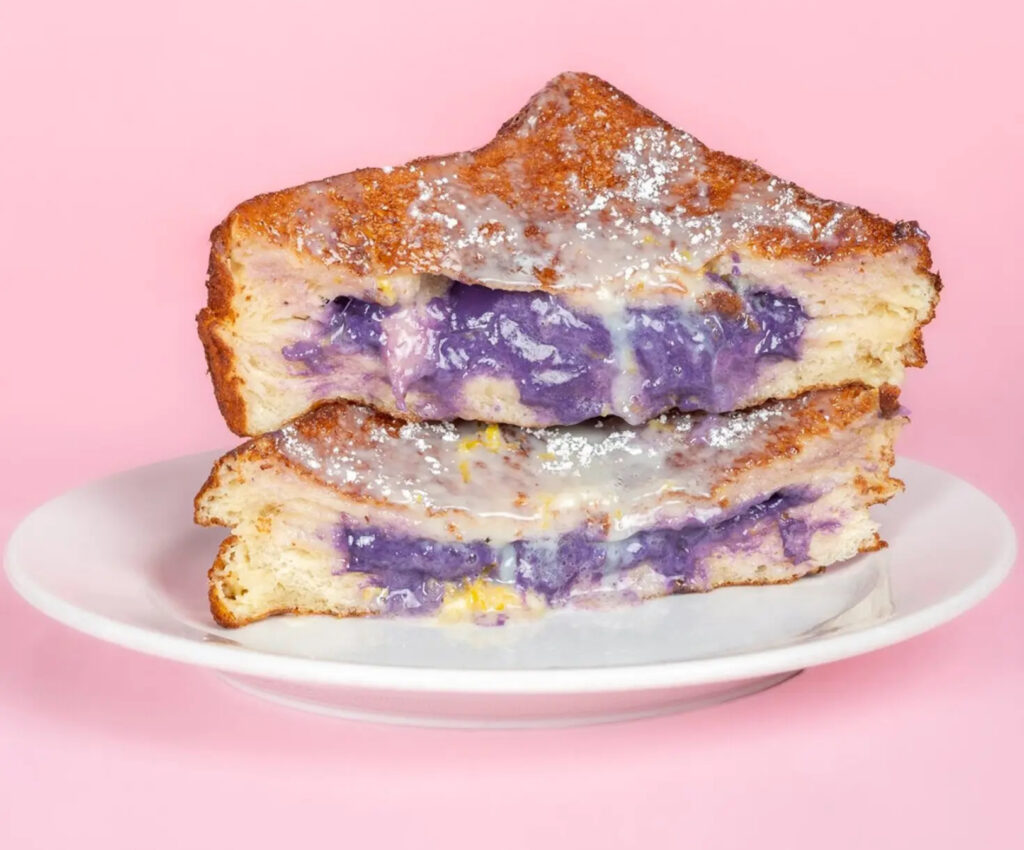 In Manhattan, the restaurant Cha Cha Tang serves French toast with violet ube cream alongside classic Cantonese dishes with a twist