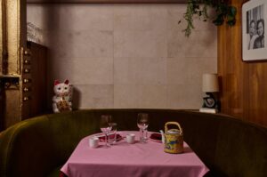 Cha Cha Tang takes inspiration from Hong Kong’s greasy spoon diners, but instead of Formica tabletops and fluorescent lights, there are emerald green velvet banquettes and baby pink tablecloths