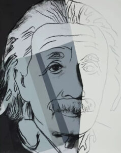 Andy Warhol’s Albert Einstein, F&S II.229 pop art portrait from 1980, featuring vibrant colors and a bold, graphic design