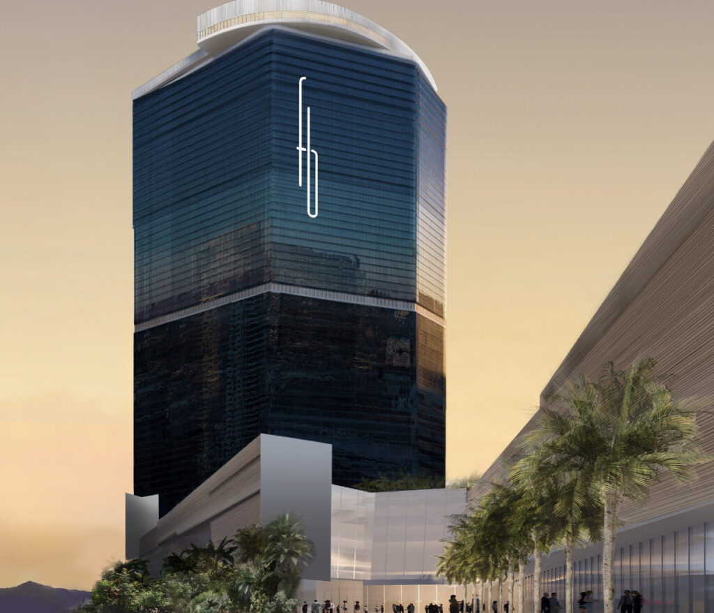 Fontainebleau Las Vegas luxury retail corridor featuring Alaïa, Gucci, and Bottega Veneta in a sophisticated shopping space