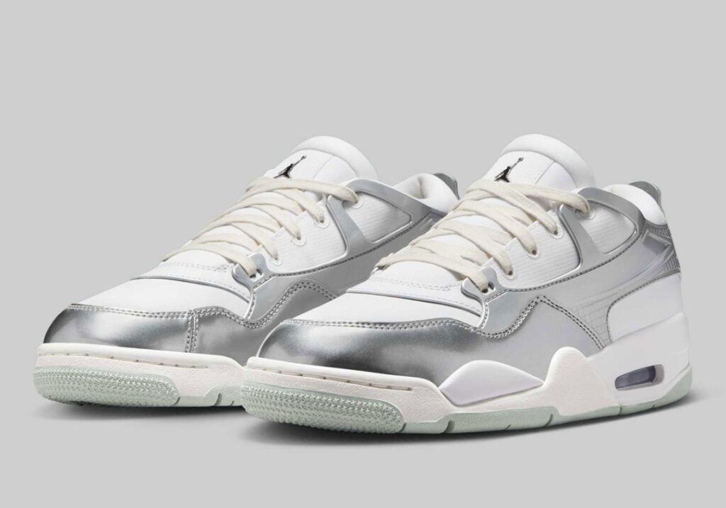 Air Jordan 4 RM “Chrome” featuring a sleek metallic upper, translucent sole, and matte black accents for a futuristic look