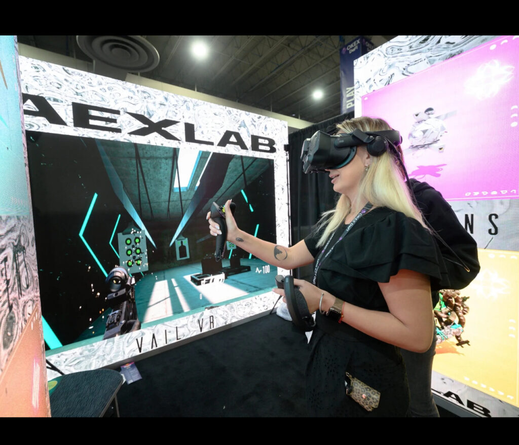 AEXLAB’s VAIL VR on the Meta Quest store, showcasing immersive gameplay, bold graphics, and rapid user growth