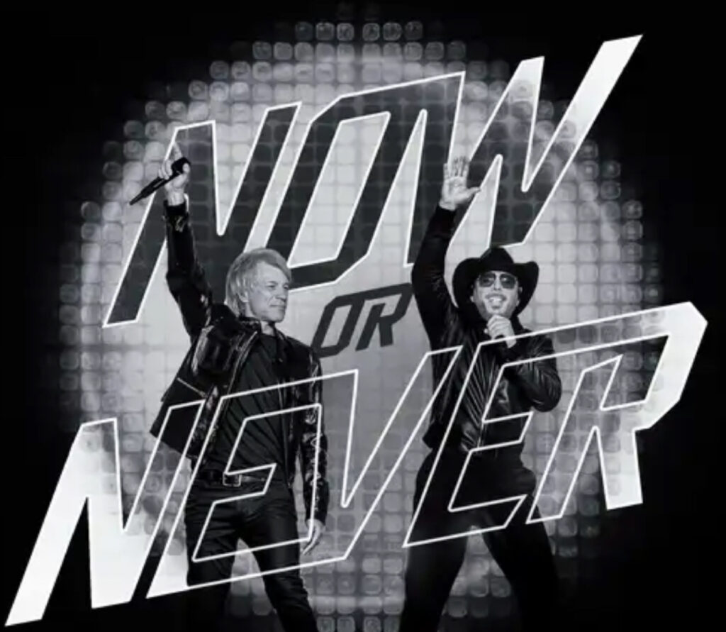 Bon Jovi and Pitbull side by side, representing their blend for rock’s legacy with Latin-inspired dance music energy