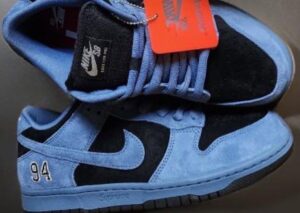 Supreme x Nike SB Dunk Low ‘Ocean Fog’ sneaker featuring blue suede, white