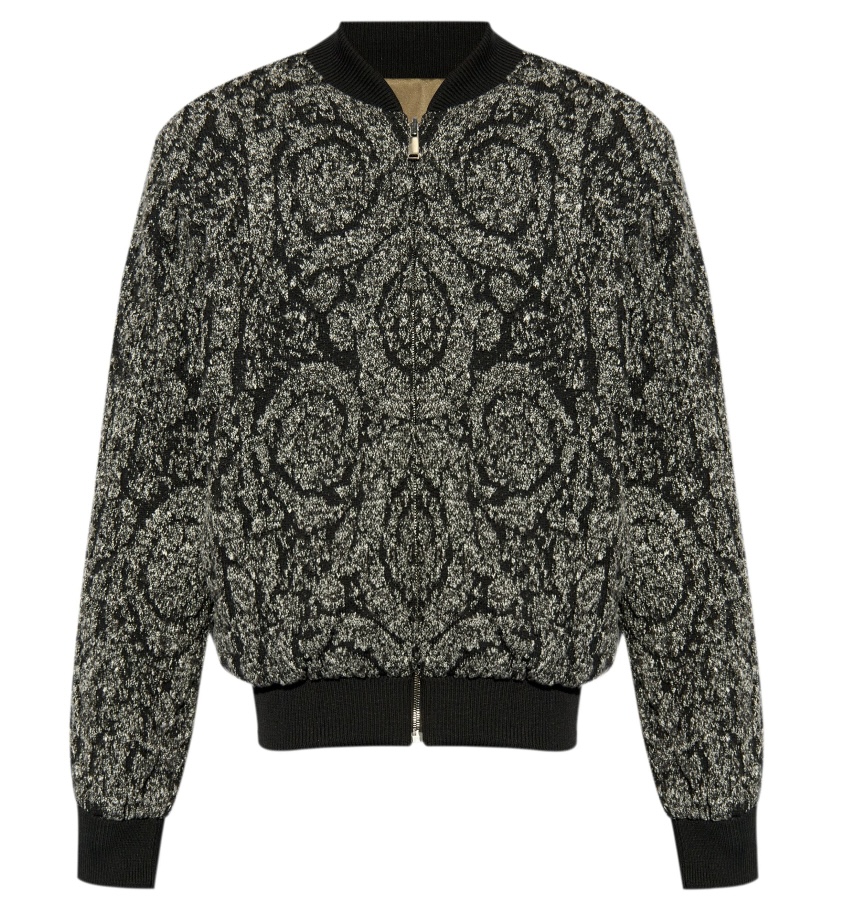 Versace La Coupe des Dieux Bomber Jacket featuring intricate Baroque motifs, premium materials, and a bold, luxurious design