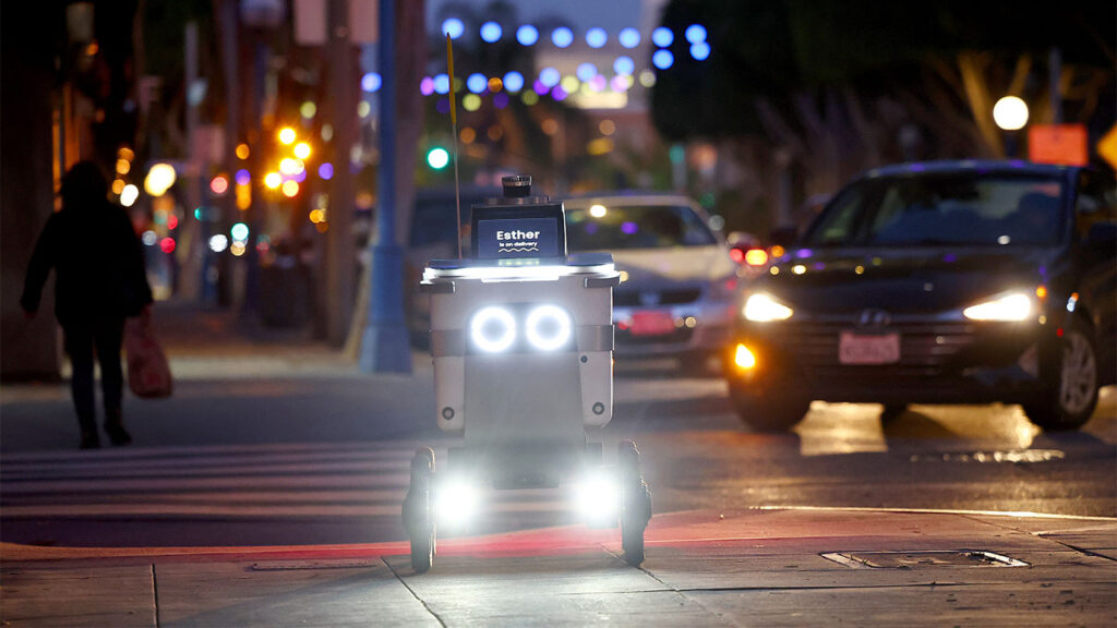 An image showing Serve Robotics' sidewalk robot delivery in action