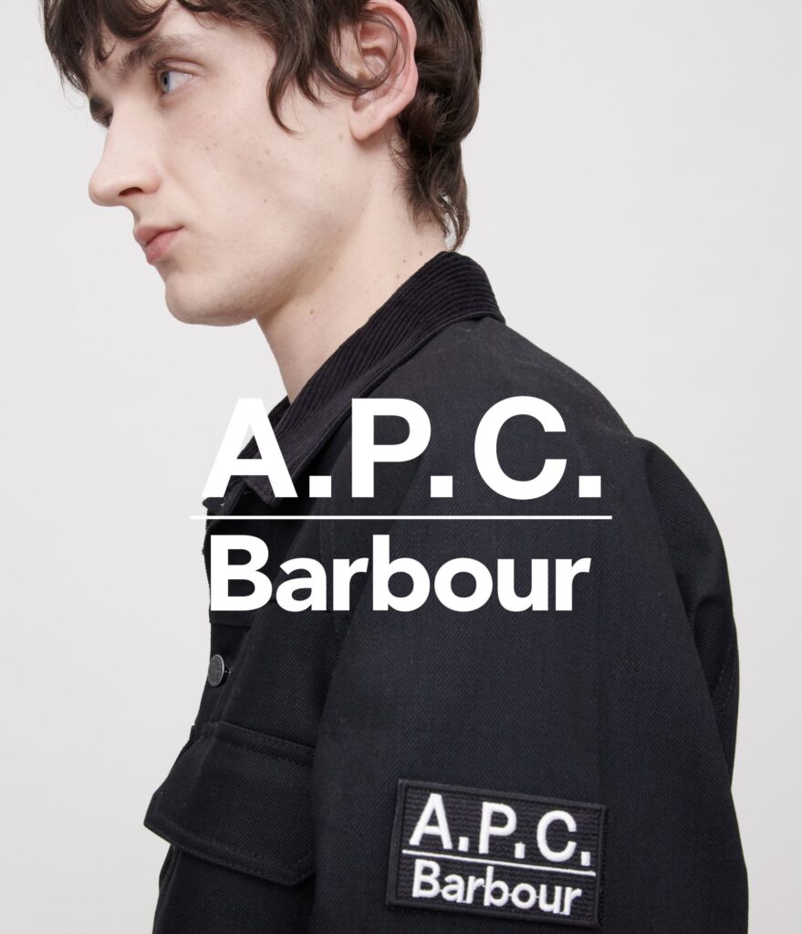 Barbour x A.P.C. collection showcasing British outerwear and French denim, featuring the iconic Spey jacket