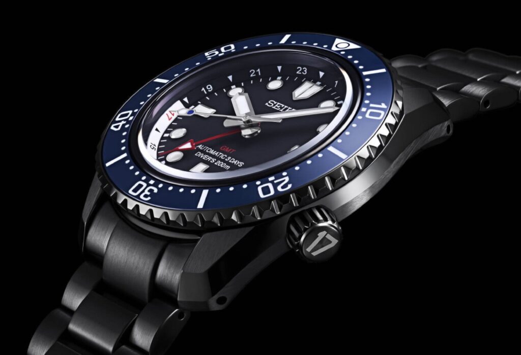 A Seiko Prospex GMT Diver watch with Dodgers blue and white accents, featuring Shohei Ohtani’s signature on the case back