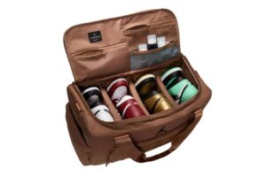 A sleek black Jordan Collector’s Duffle bag with padded compartments, designed to hold four pairs of sneakers for travel