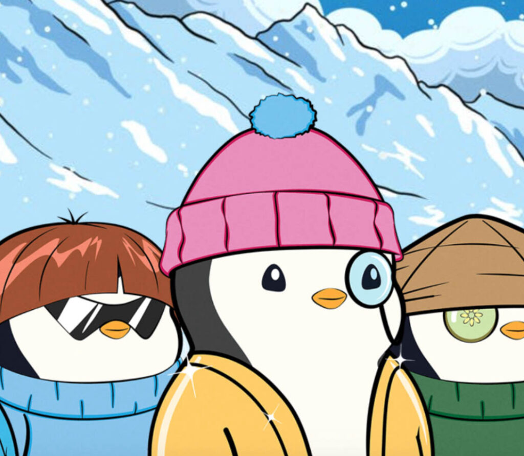 Pudgy Penguins NFT artwork featuring a cute penguin characters