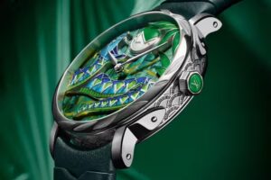 Louis Vuitton Escale ‘Snakes Jungle’ watch showcasing an intricately detailed dial with vibrant snakes and jungle motifs