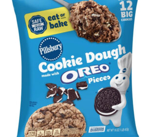 Limited-edition Oreo and Pillsbury cookie dough featuring Oreo flavor and cookie pieces, perfect for baking or eating raw