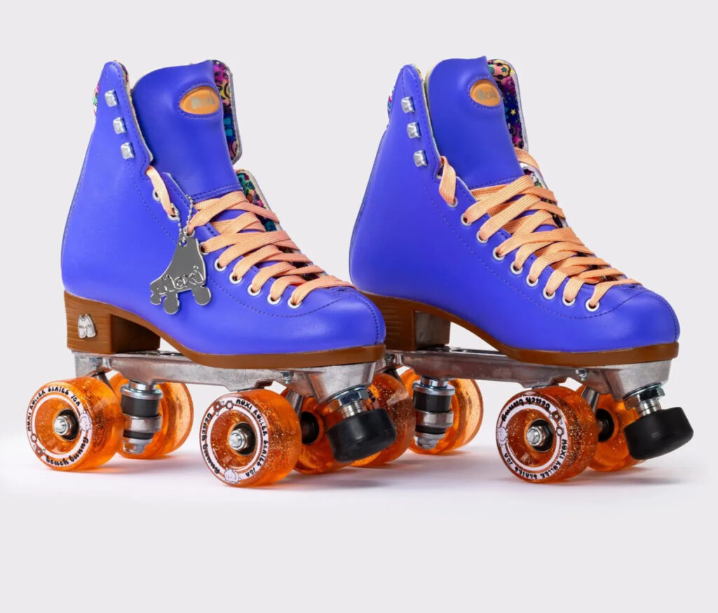 A colorful display of Moxi skates at Fresa’s Skate Shop