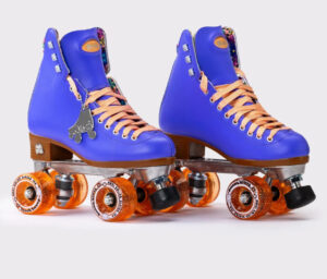 A colorful display of Moxi skates at Fresa’s Skate Shop