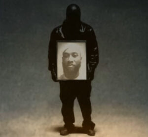 A surreal AI-generated scene from Ye’s “530” music video, featuring futuristic landscapes and a lone digital figure