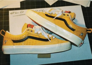 Close-up of the Vans x Carpet Company Old Skool 36+ sneakers, showcasing bold graphics and vibrant colors