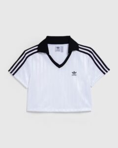 A sleek Adidas V-Neck Crop Polo Shirt with a modern cropped design, perfect for casual wear or athletic activities