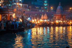 Aerial view of millions of devotees gathering at the sacred Sangam in Prayagraj for the Maha Kumbh Mela 2025