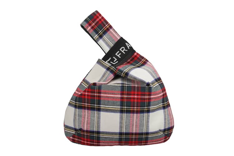 Plaid Shijimi Bags by fragment design and RAMIDUS, showcasing transformable clam-shaped design in two sizes with plaid patterns