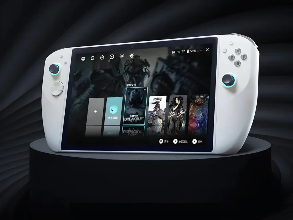 A concept image of the Sunday Dragon 3D One handheld gaming console showcasing its stereoscopic 3D display and sleek design