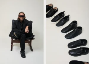 A sleek skate shoe from Hours Is Yours Winter 2025 collection, featuring a noir-inspired design with premium suede and leather