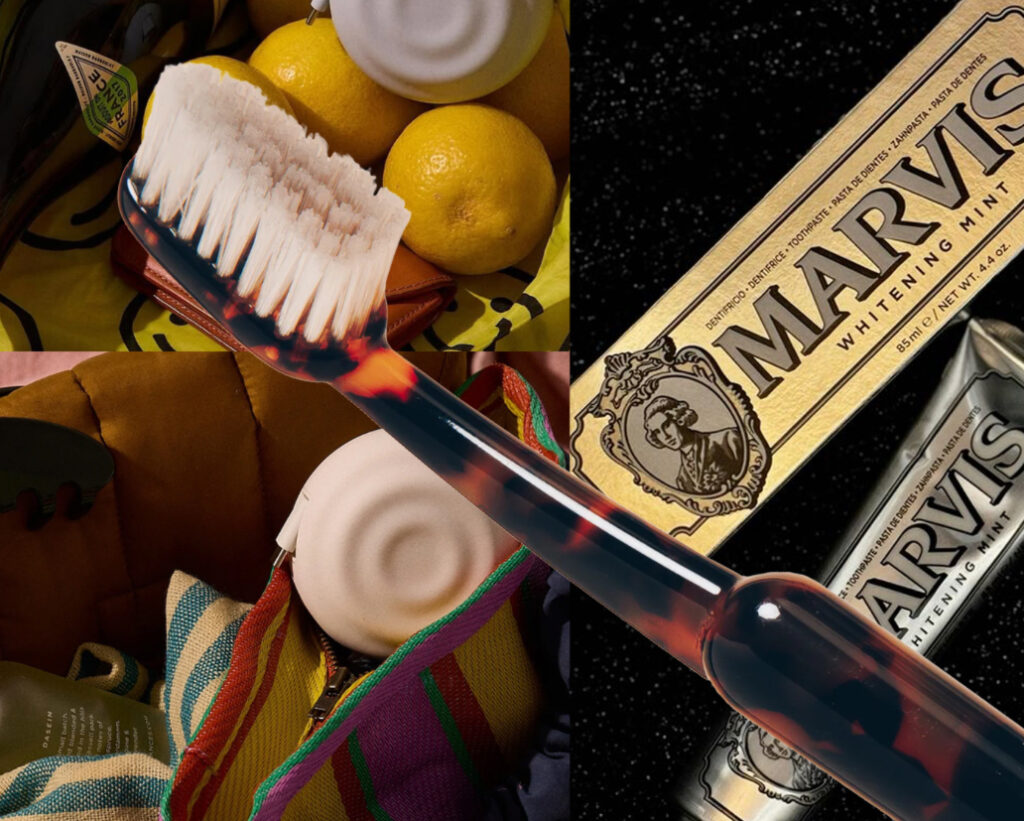 A tube of Marvis Whitening Toothpaste with vintage-inspired packaging, emphasizing luxury and effective oral care