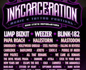 Inkcarceration 2025 festival stage with crowds enjoying live rock and metal performances at Ohio State Reformatory