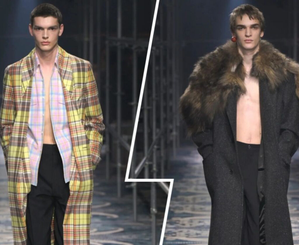 Prada Men Fall 2025 Collection featuring models in cowboy boots, structured outerwear, and layered silhouettes on the runway