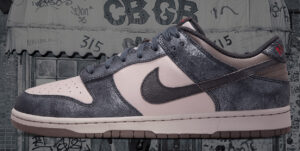Nike Dunk Low CBGB sneaker featuring punk rock-inspired design elements paying tribute to the iconic NYC music venue