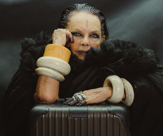 A Rick Owens x RIMOWA suitcase featuring a bronze anodized aluminum exterior and a premium black leather interior