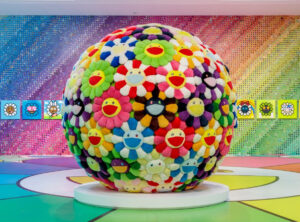 A colorful Takashi Murakami artwork displayed at the Cleveland Museum of Art, showcasing his signature pop-art style