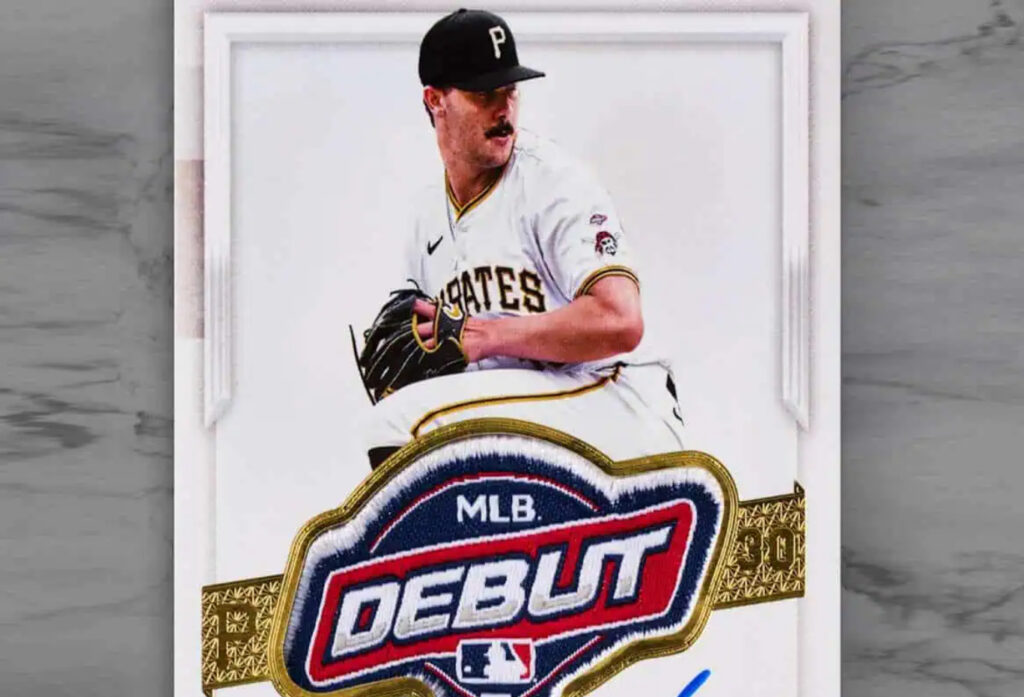 A rare Paul Skenes baseball card featuring an autograph and a game-worn jersey patch, highly valued by collectors