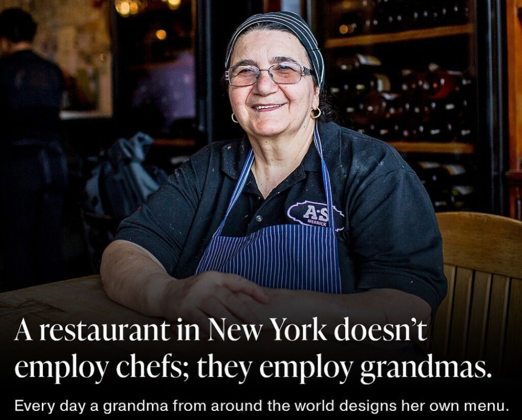 A grandmother at Enoteca Maria preparing a traditional dish, showcasing her cultural heritage in the Staten Island eatery