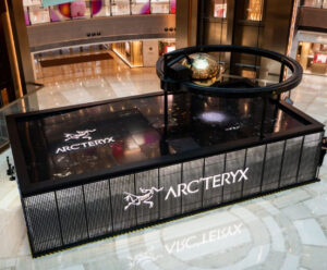 Arc’teryx pop-up store in Shanghai featuring a nature-inspired immersive experience with sound, scent, and textured flooring